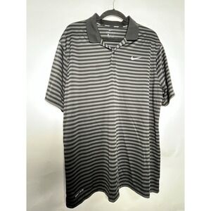 Nike Men's Dri-Fit Striped Golf‎ Polo Black Grey Activewear Size XL Preppy EUC